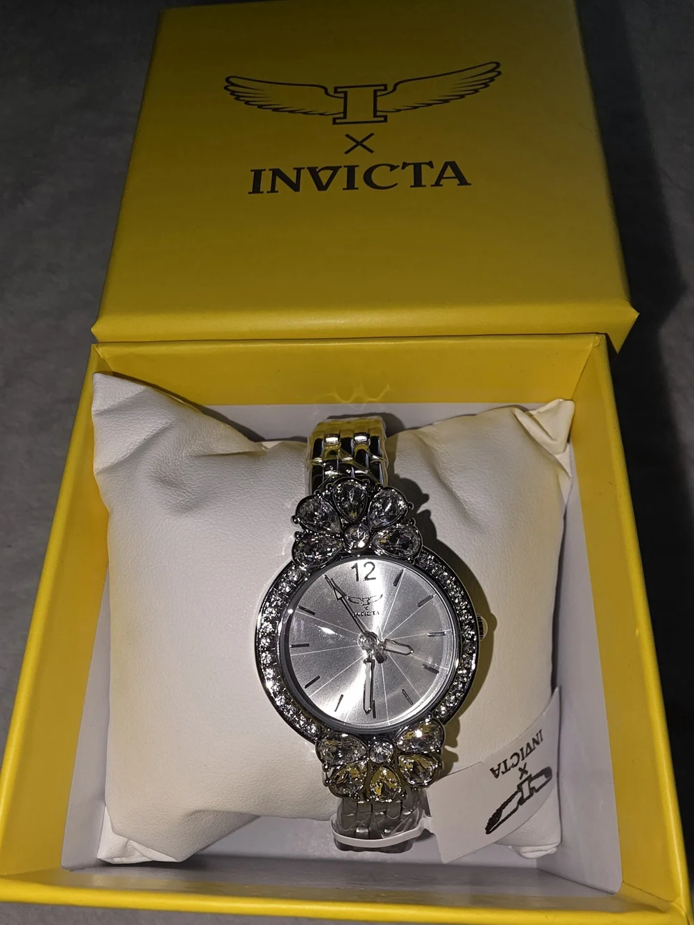 Invicta Silver Crystal Floral Accent Bracelet Watch 69111